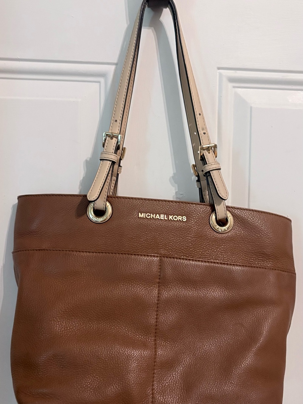 Michael Kors Brown Leather Tote with Beige Straps